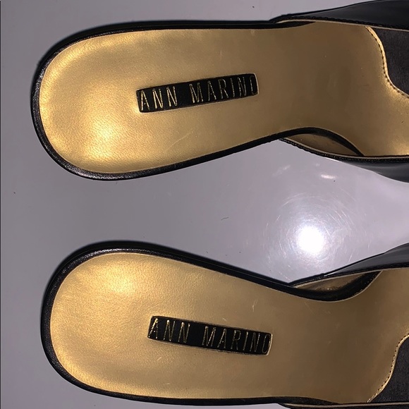 Ann Marino Point Toe Black + Gold Heels Size 8.5 - Picture 3 of 4
